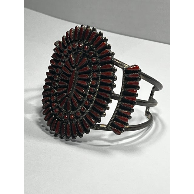 1950s Native American Zuni, Mediterranean Coral Sterling Silver Cluster Cuff For Sale - Image 4 of 9