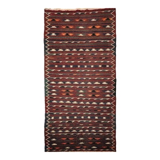 Vintage Moroccan Kilim Rug, Handwoven Wool & Cotton, Stripe Pattern, Red & Brown, 4x7 For Sale