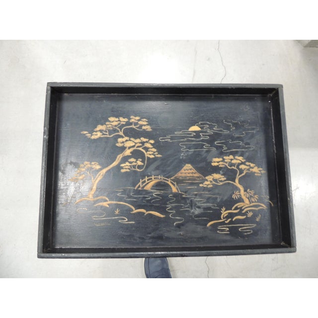 Black Vintage Black Lacquered Top Chinoiserie Style Tray Table For Sale - Image 8 of 14