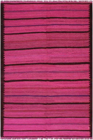 1990s Boho Chic Pink/Purple Hand-Woven Kilim Wool Rug - 4'11 X 6'8