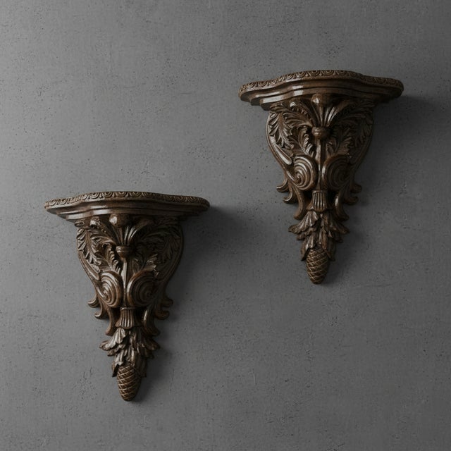 Rococo Pair or Vintage Baroque Wall Corbels • Large Acanthus Leaf Architectural Shelves For Sale - Image 3 of 18