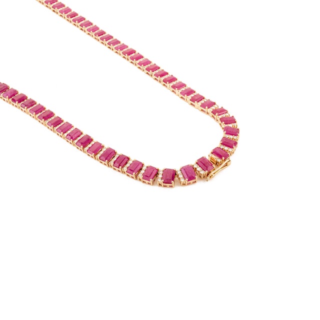 Metal VRJewels Luxury 50.19 Ct Ruby & 3.06 Ct Diamond Tennis Necklace in 14k Yellow Gold For Sale - Image 7 of 13