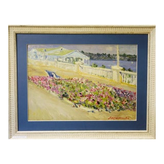 Nikolaj Latyshenko, Boarding on the Volga River, Oil on Canvas, 1982 For Sale