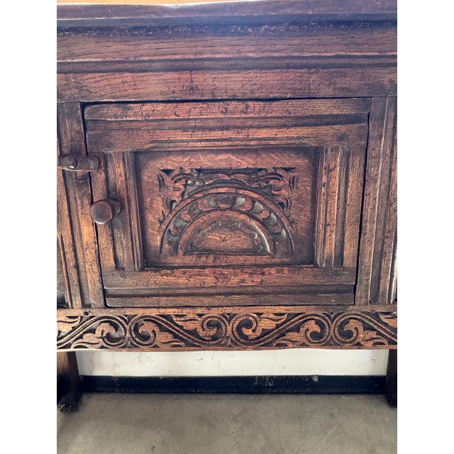 1920s Vintage Teeangee Ipswich England Carved Wood Side Cabinet For Sale - Image 5 of 13