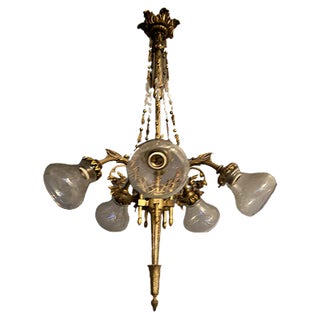 Italian Liberty Bronze Chandelier, 1940s For Sale