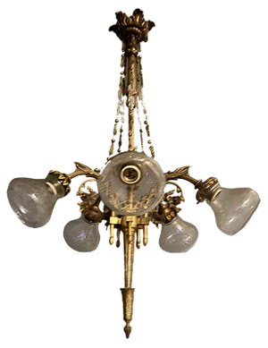 Italian Liberty Bronze Chandelier, 1940s