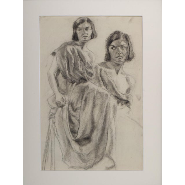 An original vintage figure study of a model draped in fabric with a detail study of face by Anne Neumark. Unsigned but...