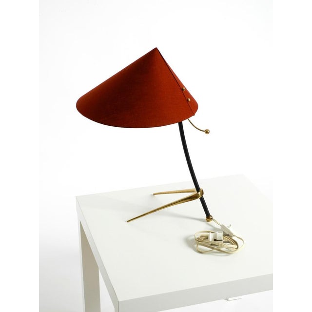 Large Mid-Century Modern Tripod Brass Table Lamp with Fabric Shade from Kalmar, 1950s For Sale - Image 10 of 18