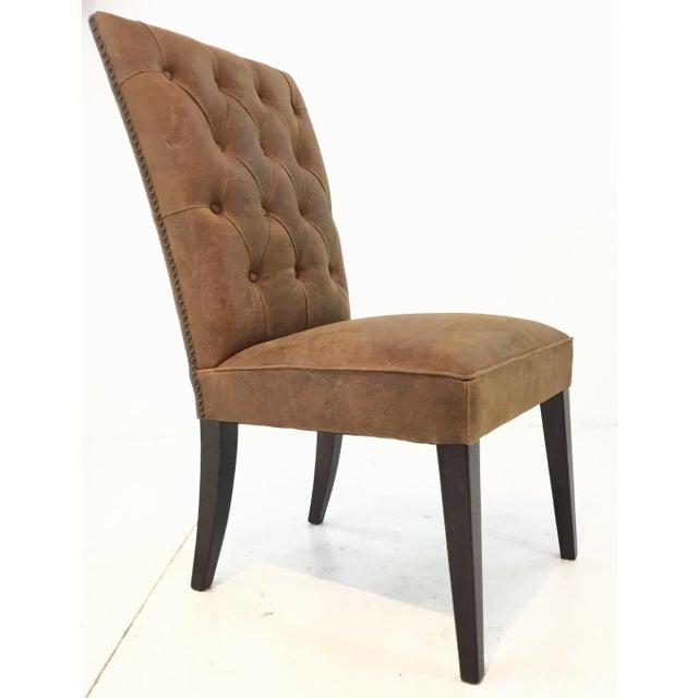 Vintage Style Leather Tufted Rust Brown Transitional Dining Chairs Set