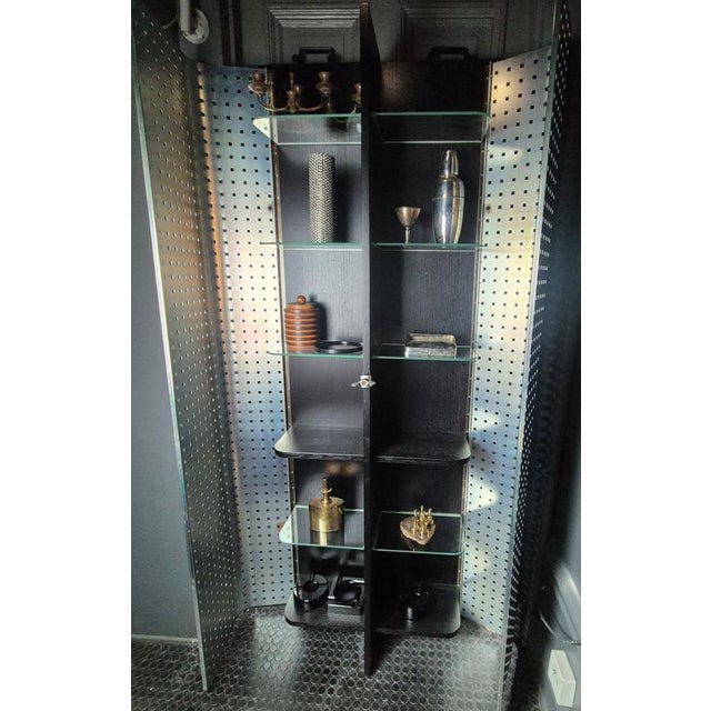 Contemporary Swedish Cabinet model "Visir" by Max Lund. with double doors made of perforated metal and inside with glass...