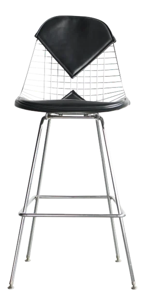 1950s Eames Wire Shell Stool With Bikini Leather Seat Pad on H Base