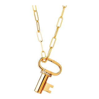 Syna Yellow Gold Mogul Key Pendant with Diamonds For Sale