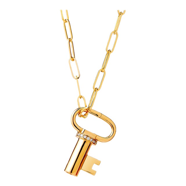 Syna Yellow Gold Mogul Key Pendant with Diamonds For Sale