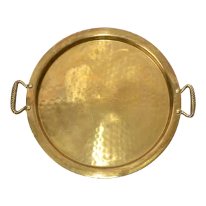 Early 20th Century Arts and Crafts Round Hammered Brass Serving Tray