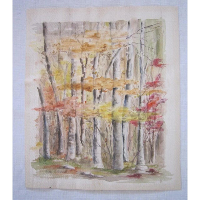 Abstract Vintage Fall Watercolor Painting. Signed Gotshall For Sale - Image 3 of 6