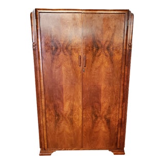 Art Deco Style Walnut Armoire For Sale