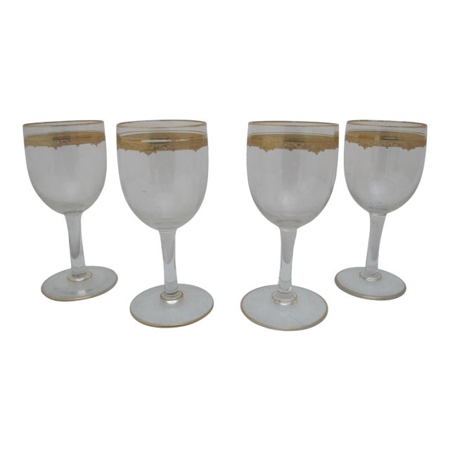 Elegant Gilt Crystal St Louis Style Aperitif Wine Glass Set of 4 For Sale
