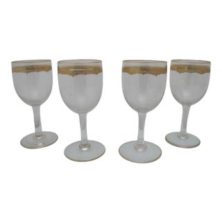 Gold Gilt Encrusted Clear Crystal Aperitif Wine Glass Set of 4 For Sale