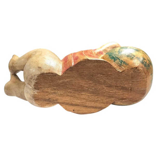 Wood Vintage Chinese Hand-Carved Lucky Baby Sculpture on Melon 10.25" For Sale - Image 7 of 10