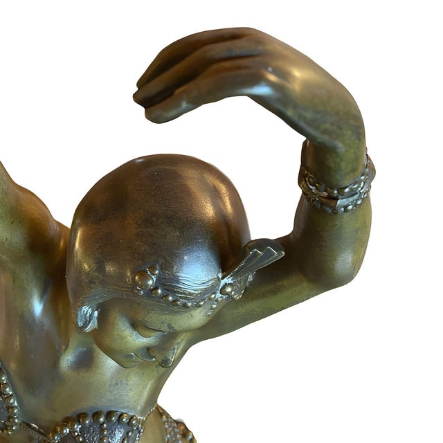 Art Deco Bronze Flapper Girl Statue on Marble by Affortunato Gory For Sale In Los Angeles - Image 6 of 10