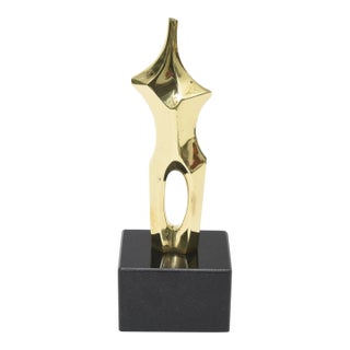 Vintage Signed Bronze Abstract Female Sculpture by Roberval on Black Granite Base For Sale