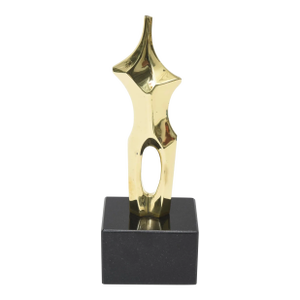 Vintage Signed Bronze Abstract Female Sculpture by Roberval on Black Granite Base