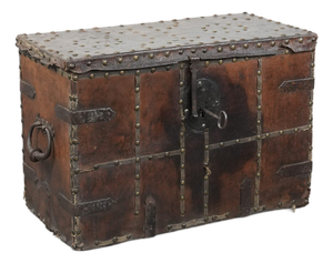 Antique Leather-Lined Chest or Safe, 17th Century