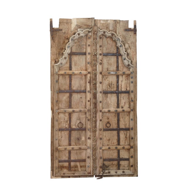 Antique Indian Bleached and Carved Teakwood Door For Sale - Image 4 of 5
