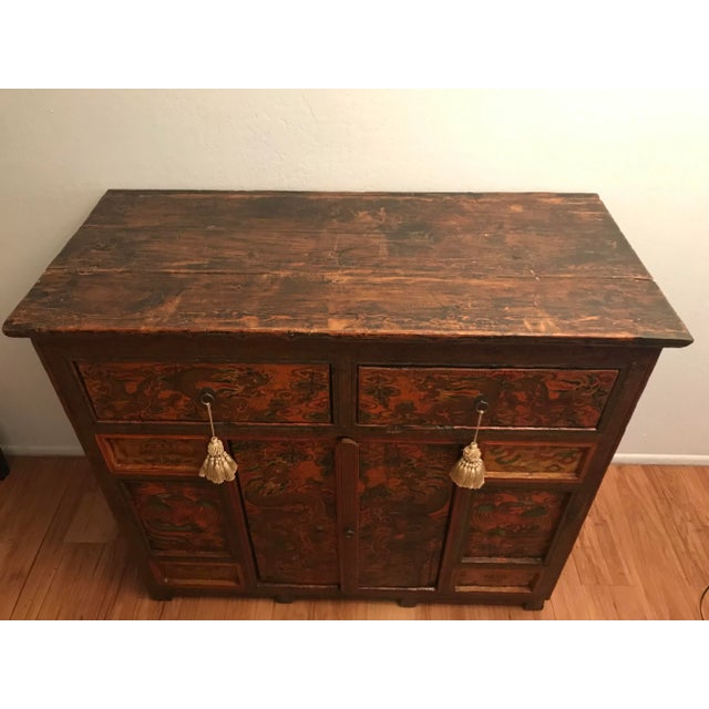 Tibetan Painted Cabinet 1940s Vintage For Sale - Image 13 of 13