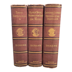 19th Century Antique Charles Dickens Leather Bound Books- Set of 3