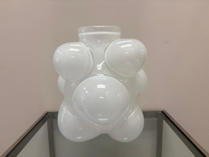 Caleb Siemon Cumulo Blown Glass Barrel Vase in Alabaster, Signed and Dated