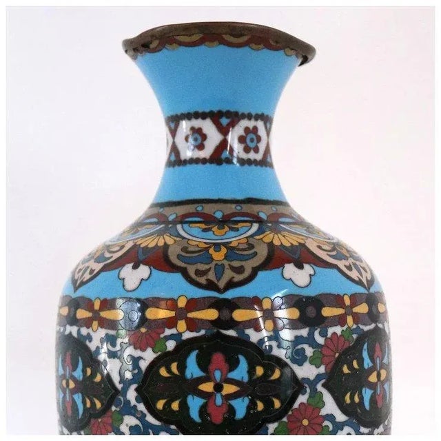 Japanese Edo Cloisonne Blue Enamel Copper Baluster Vase For Sale - Image 9 of 13