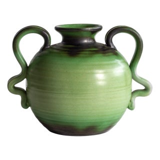 Scandinavian Modern Spherical Ceramic Handle Vase by Eva Jancke-Björk for Bo Fajans, Sweden, 1930s For Sale