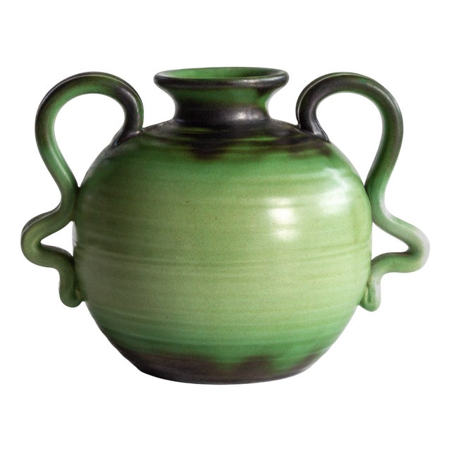 Scandinavian Modern Spherical Ceramic Handle Vase by Eva Jancke-Björk for Bo Fajans, Sweden, 1930s For Sale