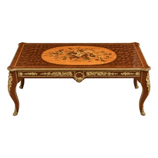 French-Inspired Louis XV Coffee Table – Rich Wood Finish With Intricate Gilded Details For Sale