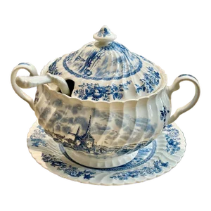 English Blue & White Soup Tureen, Set