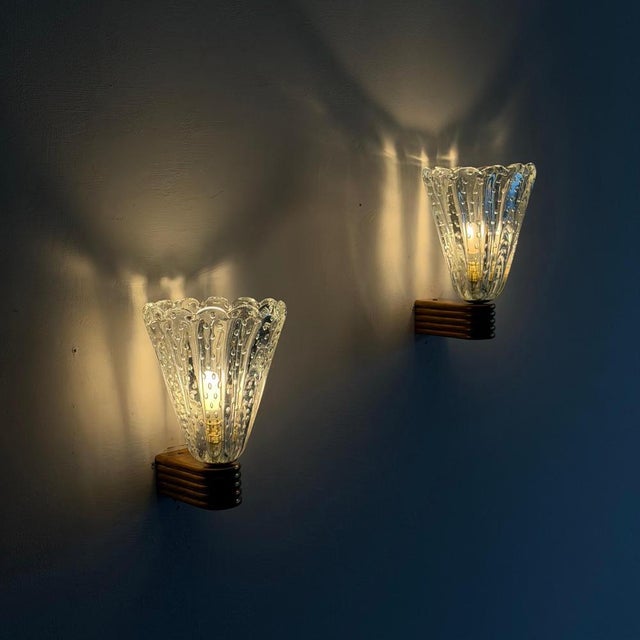 Bullicante Murano Glass Wall Lights attributed to Ercole Barovier, 1940s, Set of 2 For Sale - Image 11 of 18