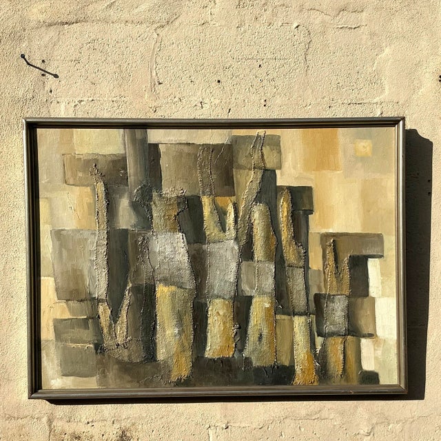 Wood Vintage Boho Original Abstract Mixed Media on Canvas For Sale - Image 7 of 9