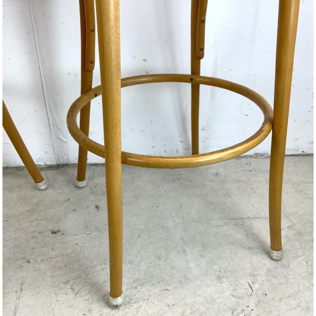 Tan Pair Vintage Thonet Style Cane Seat Barstools For Sale - Image 8 of 13