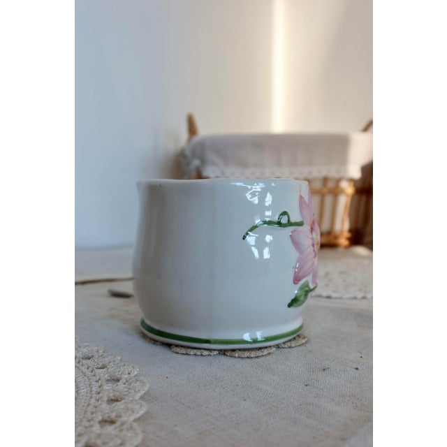 Small Vintage Earthenware Planter with Pink Flower Pattern For Sale - Image 6 of 9