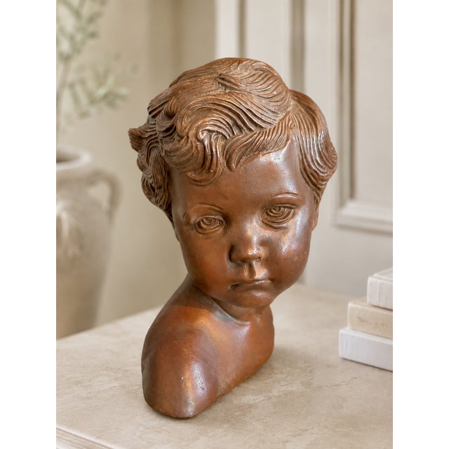 Late 19thC French Brown Earthenware Child Bust - 1 Pc For Sale - Image 9 of 12