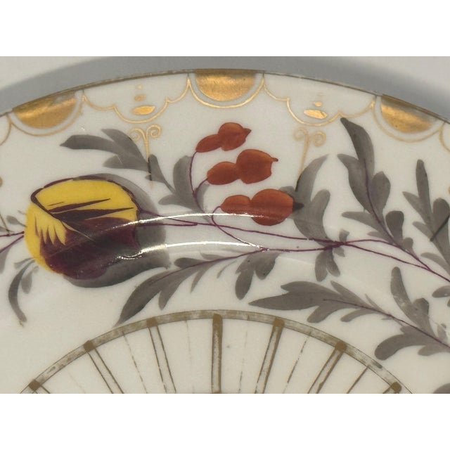 19th Century Antique Milk Glass Plate: Hand Painted Church Scene, Gold Gilt Border For Sale - Image 5 of 9