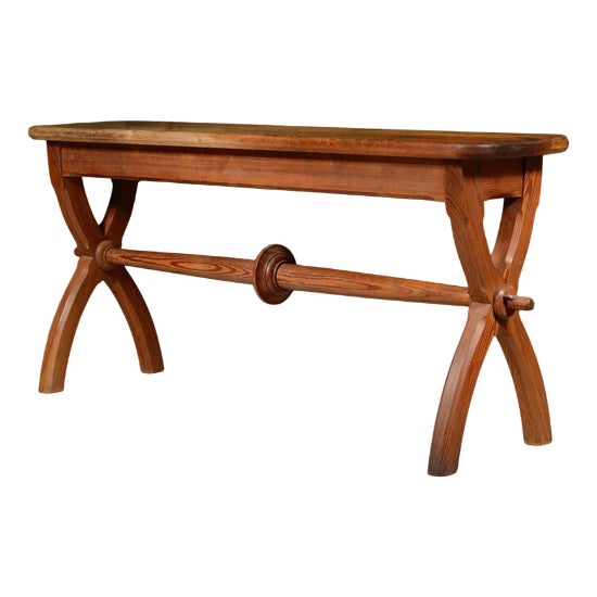 Gothic Reform Oregon Pine Bench or Hall Table, 1870s For Sale