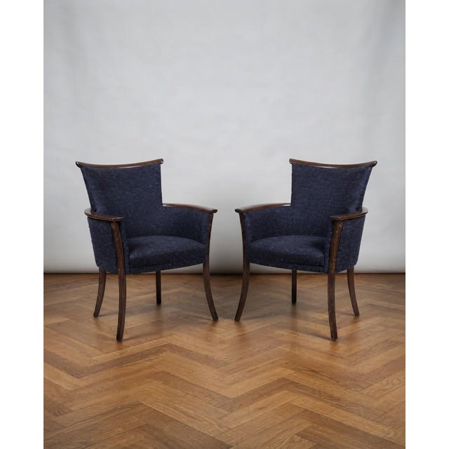 1960s Vintage Hungarian Lounge Chairs in Navy Bouclé with Wooden Frames, Set of 2 For Sale - Image 5 of 7