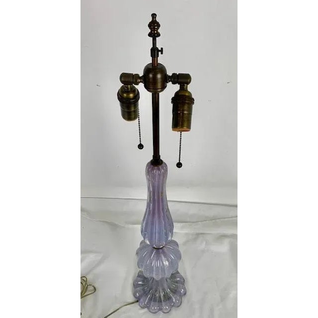 1950s Soft Lavender/ Gold Flecked Venetian Blown Glass Table Lamp For Sale - Image 12 of 12