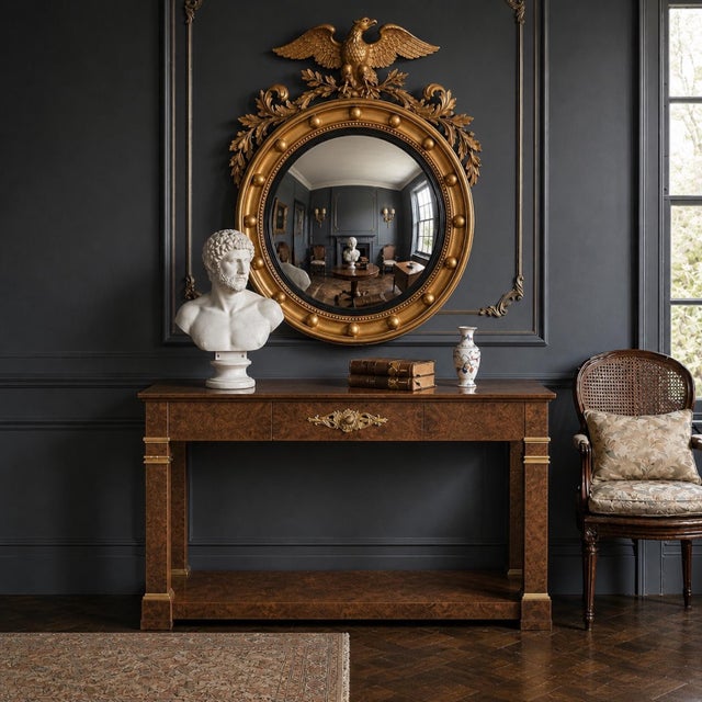 20th-C. Neo-Classical Style Banded Burl Walnut Console Table by Baker Furniture For Sale In Atlanta - Image 6 of 7