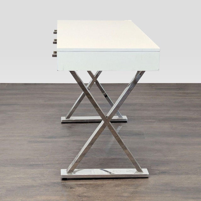 Pottery Barn Pottery Barn Ava Modern White Desk With Chrome Legs and Three Drawers For Sale - Image 4 of 10