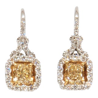 2.75 Ct Natural Yellow With Diamond Dangle Earrings - 2 Pieces For Sale
