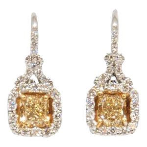 2.75 Ct Natural Yellow With Diamond Dangle Earrings - 2 Pieces