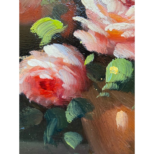 Peter Brooks, Still Life of a Vase of Pink Roses, 1960s, Oil on Canvas For Sale - Image 4 of 13